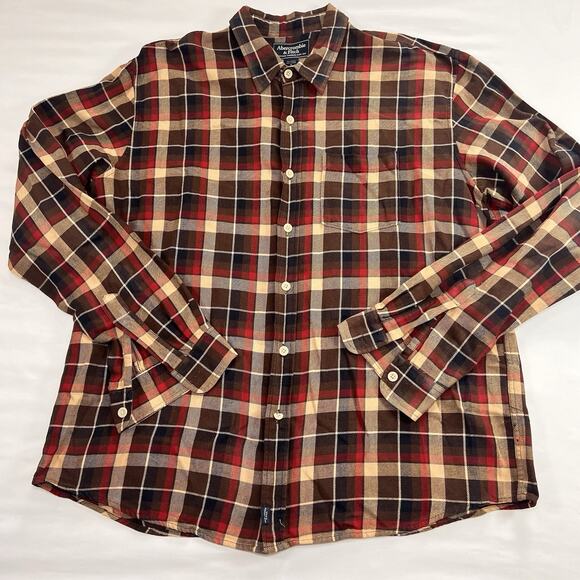 Abercrombie & Fitch Other - Abercrombie & Fitch Flannel Shirt Men Size XL Brown Plaid Button Long Sleeve VTG